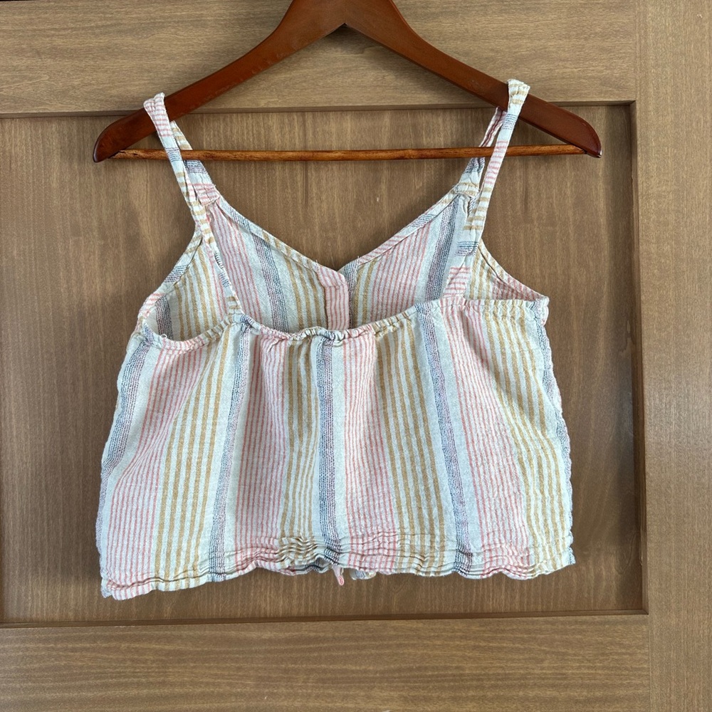 Ruby Moon Linen Striped Crop Button Front Tank Top - Picture 5 of 7